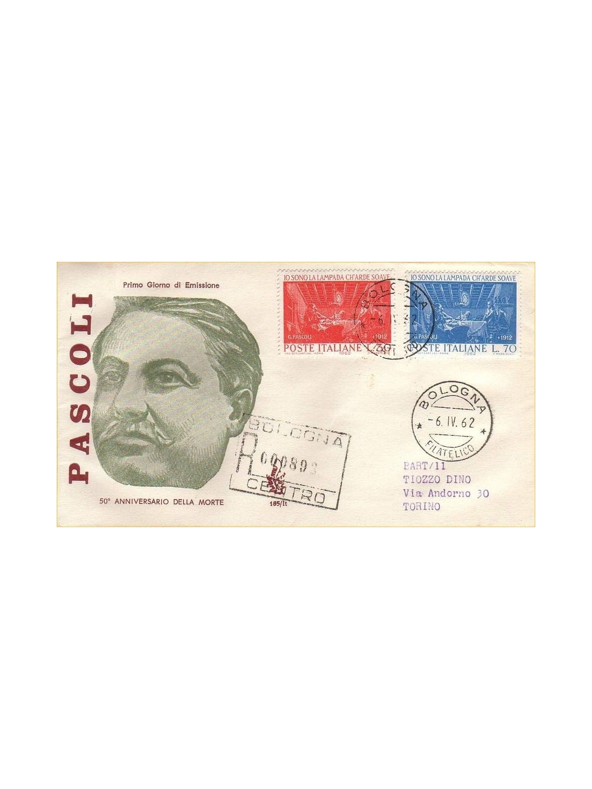 ITALY 1962 FDC (Venice) Giovanni Pascoli collection