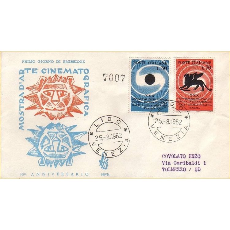 ITALIA 1962 FDC (Venetia) Mostra cinematografica racc