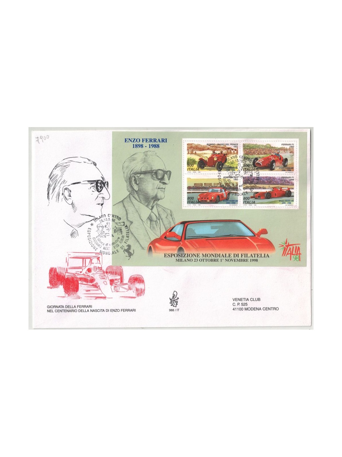 ITALIA 1998 FDC (Venetia) Giornata della Ferrari BF