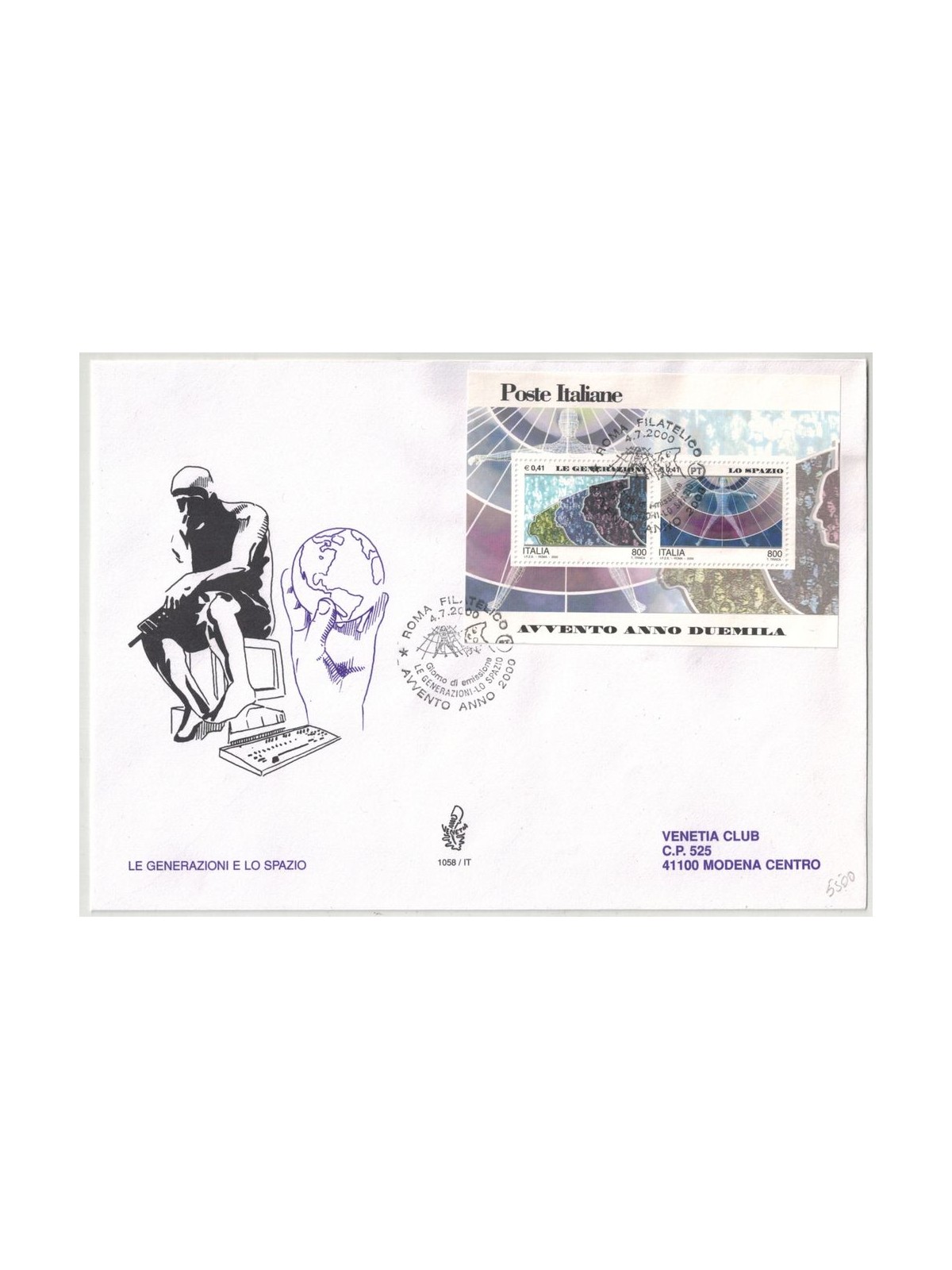 ITALIA 2000 FDC (Venetia) Le generazioni e lo spazio BF