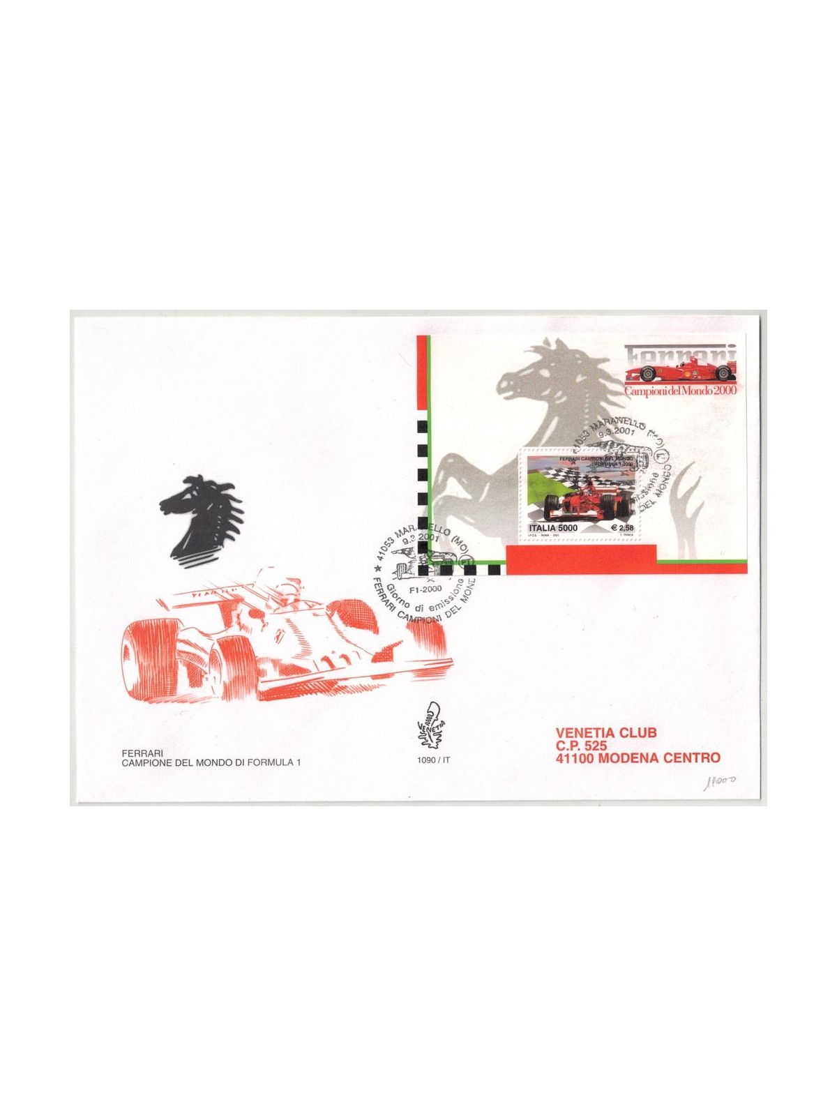 ITALIA 2001 FDC (Venetia) Ferrari BF