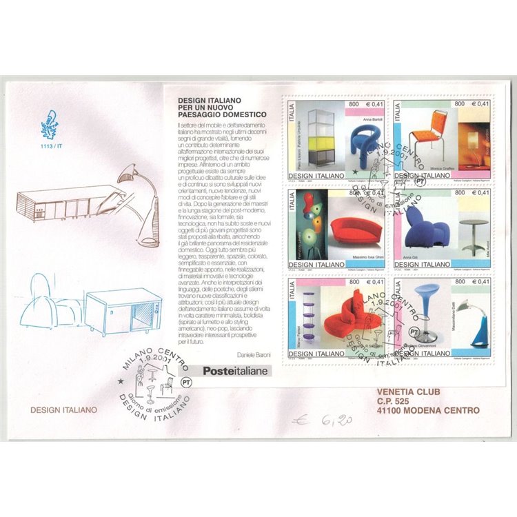 ITALIA 2001 FDC (Venetia) Design italiano BF