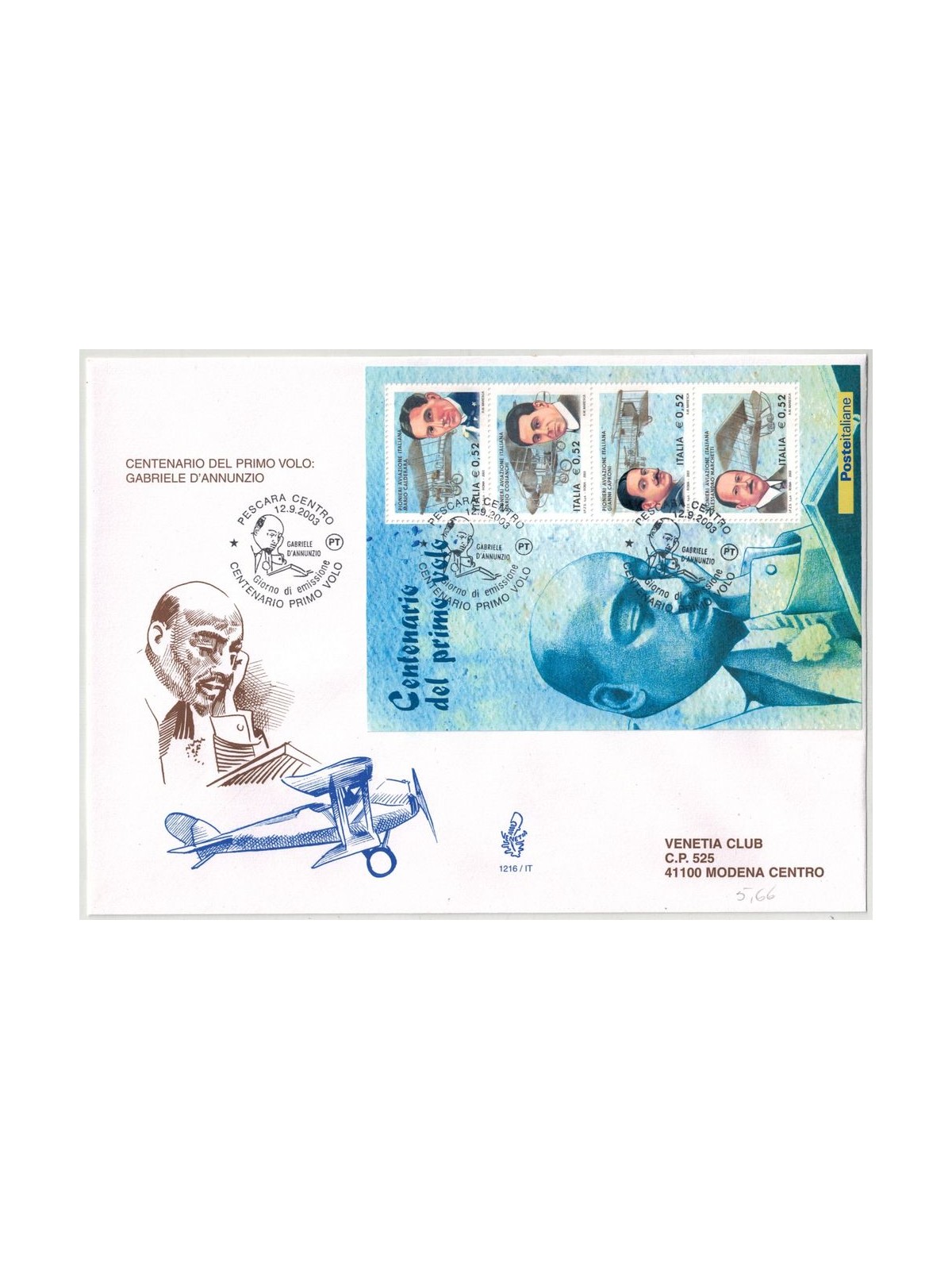 ITALIA 2003 FDC (Venetia) Centenario del primo volo BF