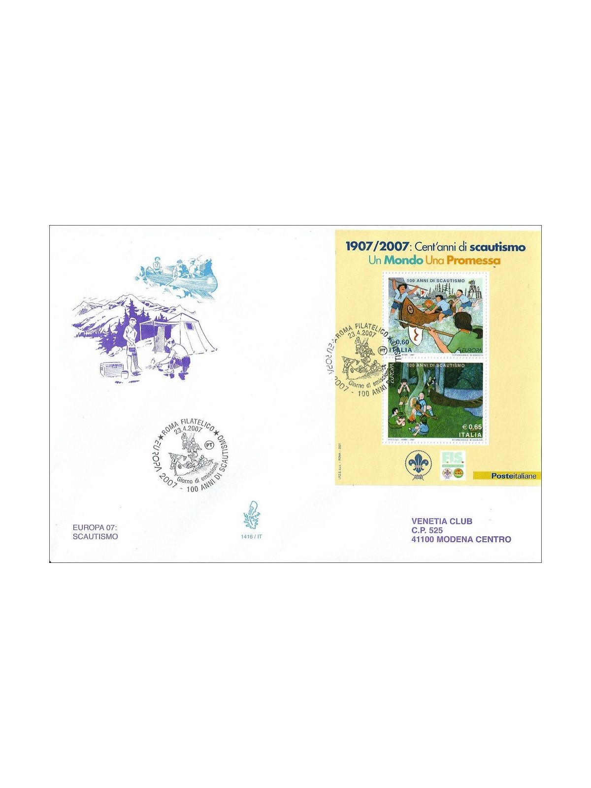 ITALIA 2007 FDC (Venetia) Europa, scautismo BF