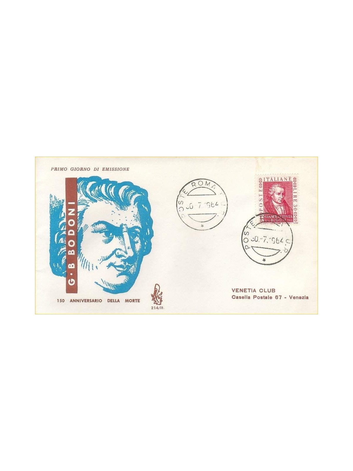 ITALIA 1964 FDC (Venetia) Giambattista Bodoni ord