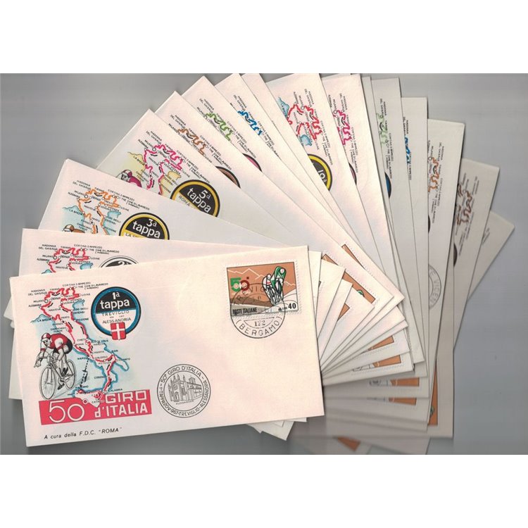ITALIA 1967 FDC 50° Giro d'Italia, giro dei 23 annulli speciali