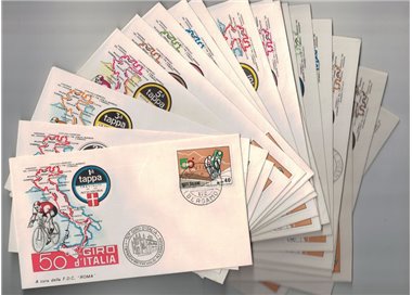 ITALIA 1967 FDC 50° Giro d'Italia, giro dei 23 annulli speciali