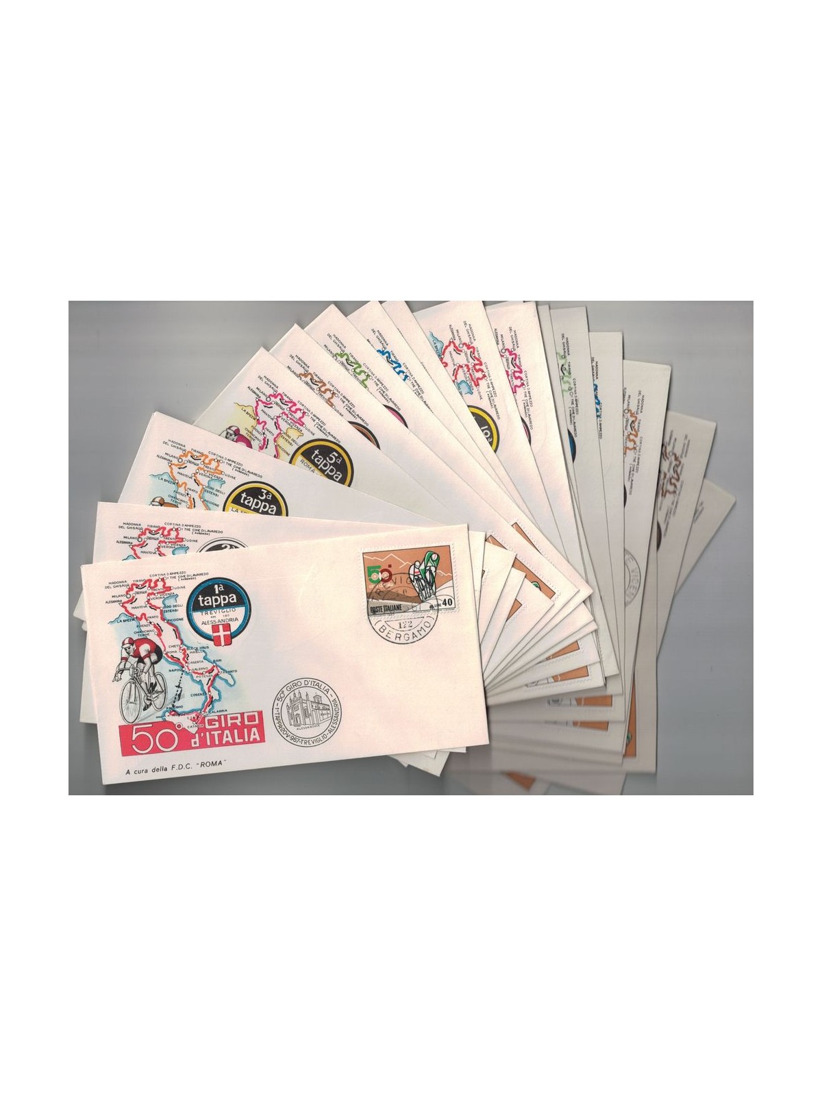 ITALY 1967 FDC 50th Giro d'Italia, Tour of 23 special cancellations