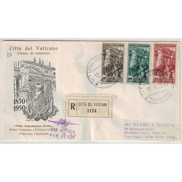 VATICAN 1950 FDC (Venice) Palatine Guard traveled abroad