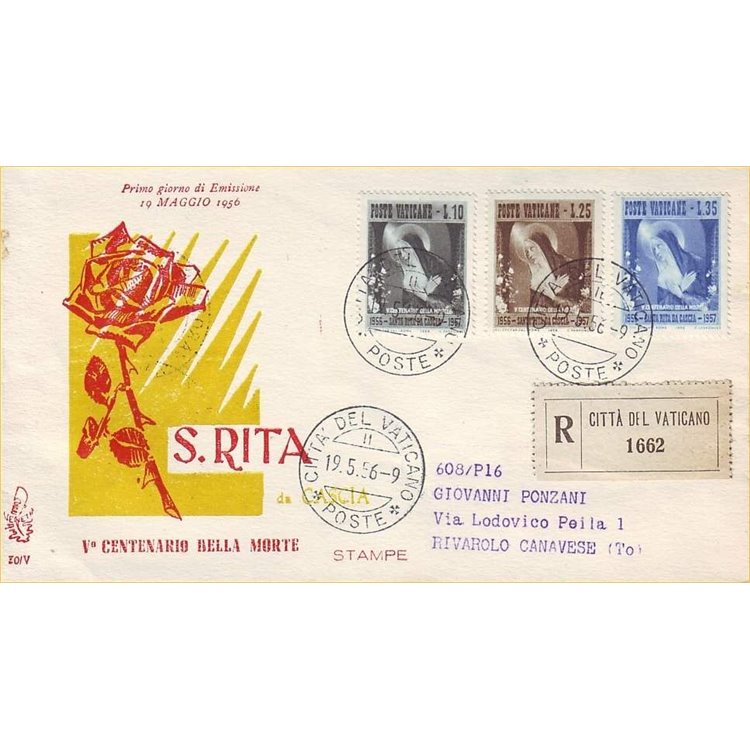 VATICANO 1956 FDC (Venetia) Santa Rita da Cascia racc