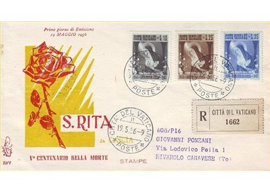 VATICAN 1956 FDC (Venice) Saint Rita of Cascia collected