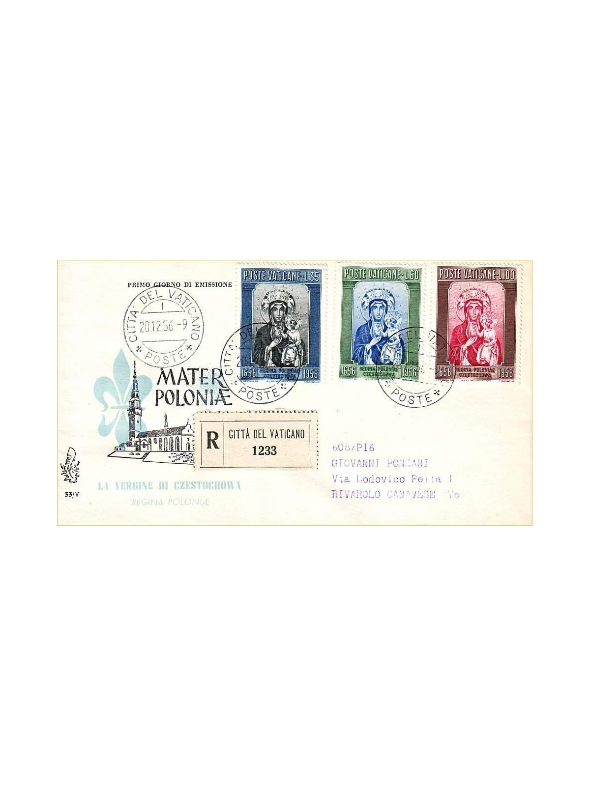 VATICAN 1956 FDC (Venice) Black Madonna of Poland collected