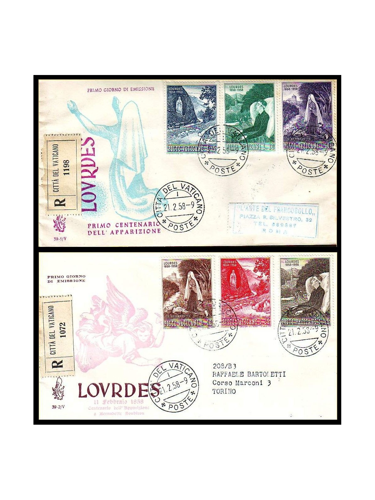 VATICAN 1958 FDC (Venice) Apparition of the Virgin in Lourdes collected