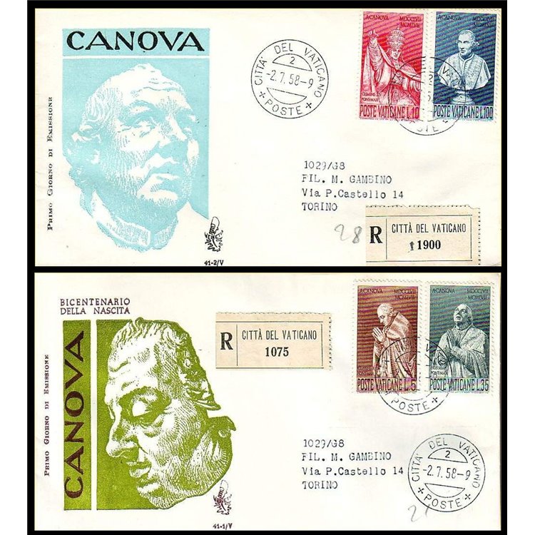 VATICANO 1958 FDC (Venetia) Antonio Canova racc