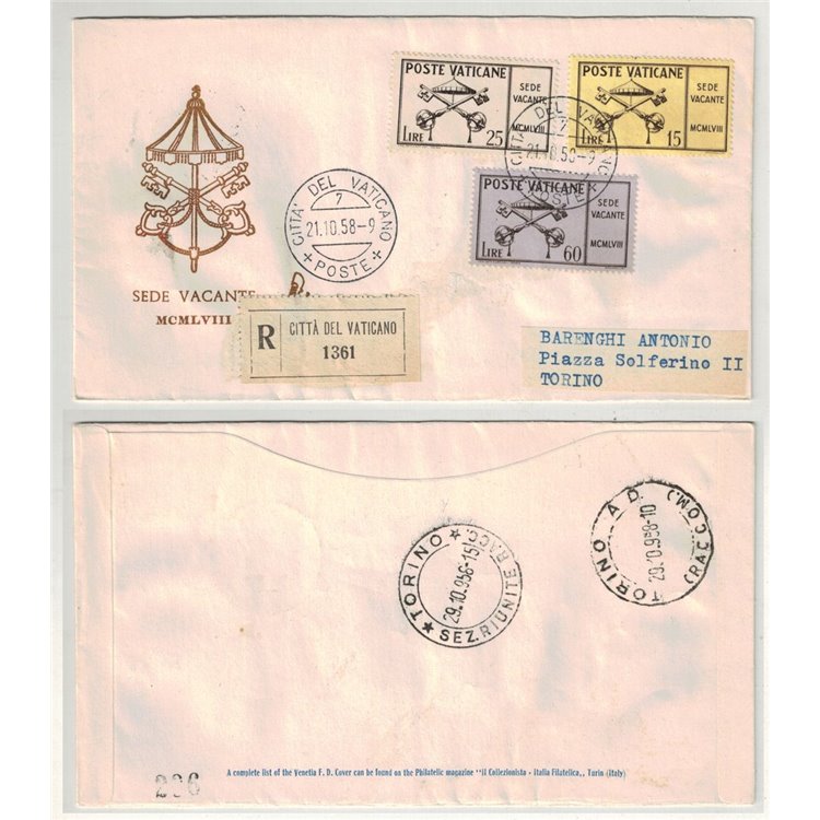 VATICANO 1958 FDC (Venetia) Sede vacante racc