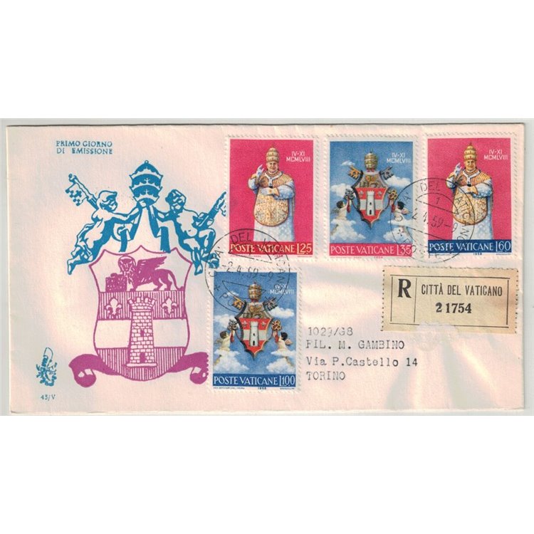 VATICANO 1959 FDC (Venetia) Incoronazione di Giovanni XXIII racc