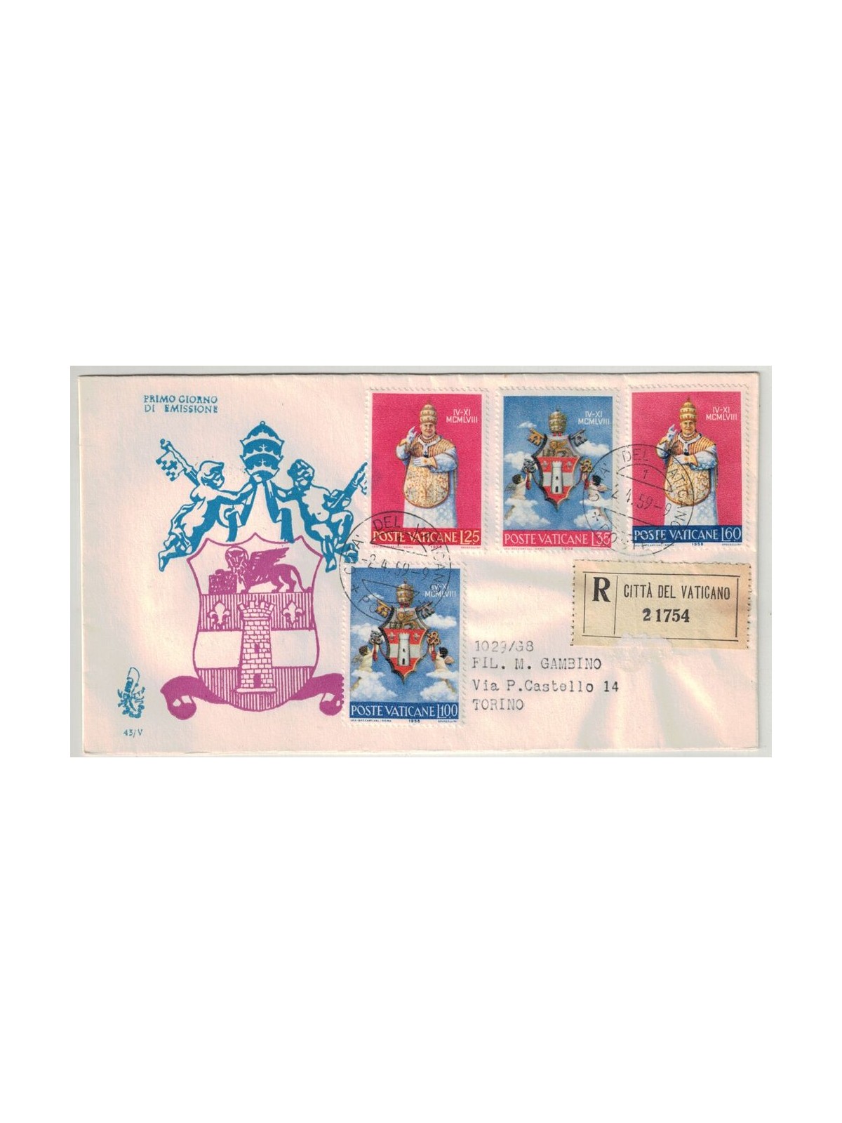 VATICANO 1959 FDC (Venetia) Incoronazione di Giovanni XXIII racc