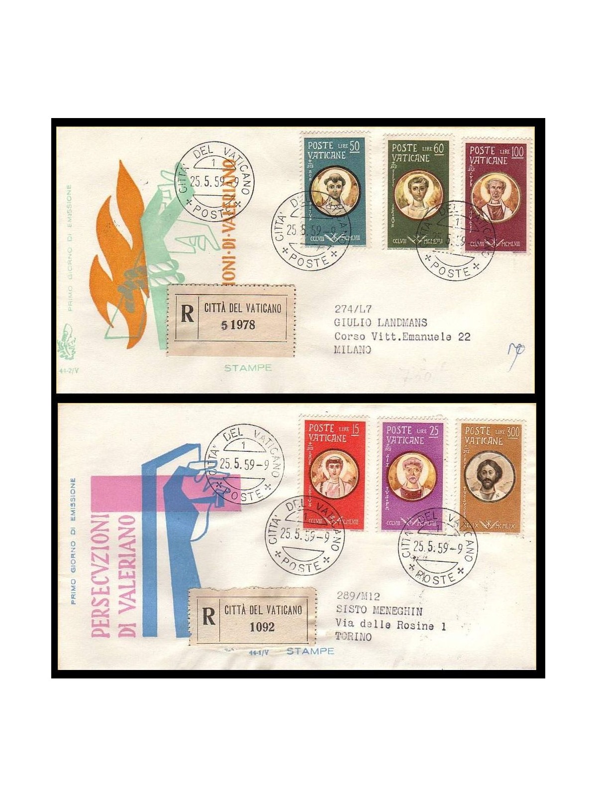 VATICAN 1959 FDC (Venice) Persecutions of Valerian collected
