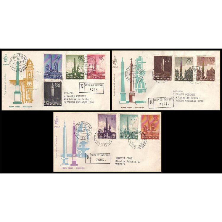 VATICAN 1959 FDC (Venetia) Obelisks, registered airmail