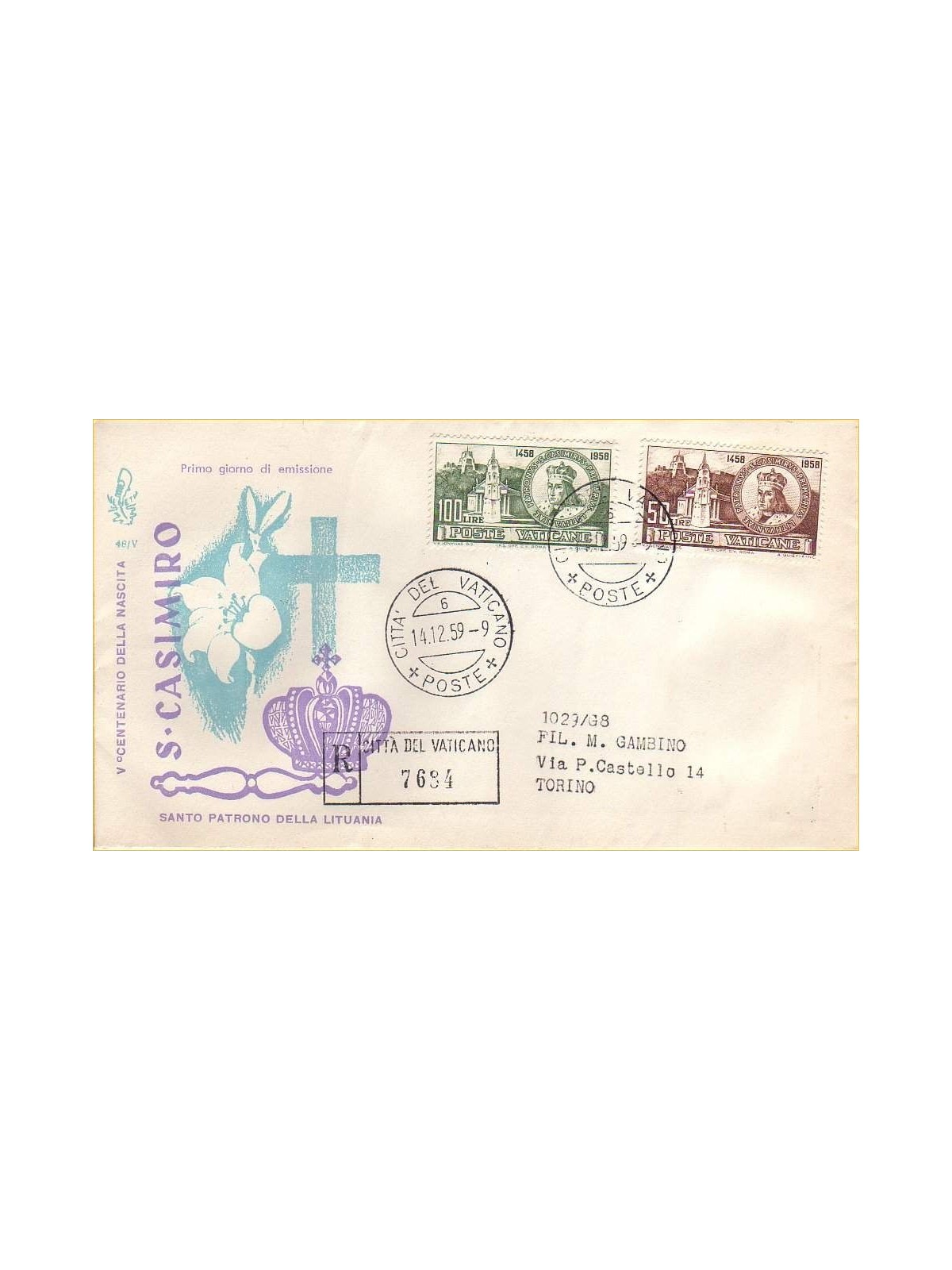 VATICAN 1959 FDC (Venice) Saint Casimir collected