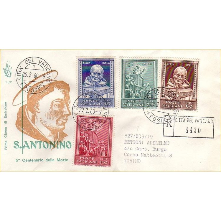 VATICAN 1960 FDC (Venice) Centenary of Saint Antoninus collected