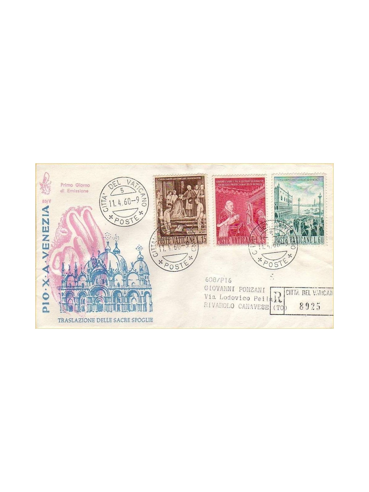 VATICANO 1960 FDC (Venetia) Traslazione Pio X racc