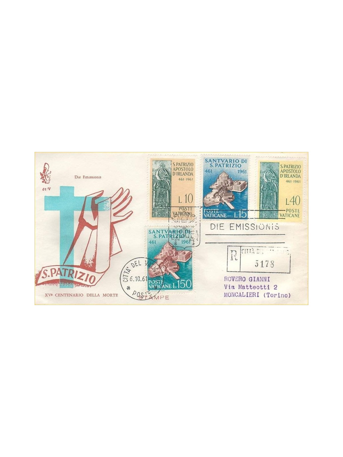 VATICAN 1961 FDC (Venice) Centenary of St. Patrick collected