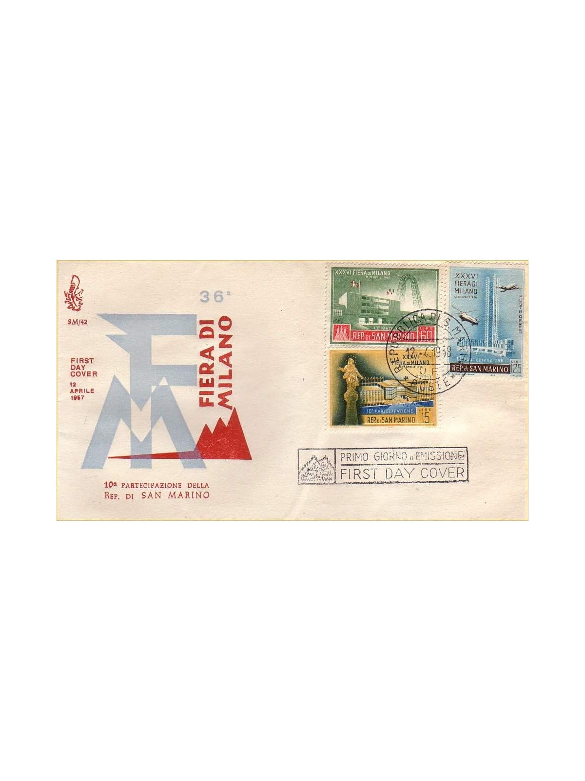 SAN MARINO 1958 FDC (Venetia) Fiera di Milano