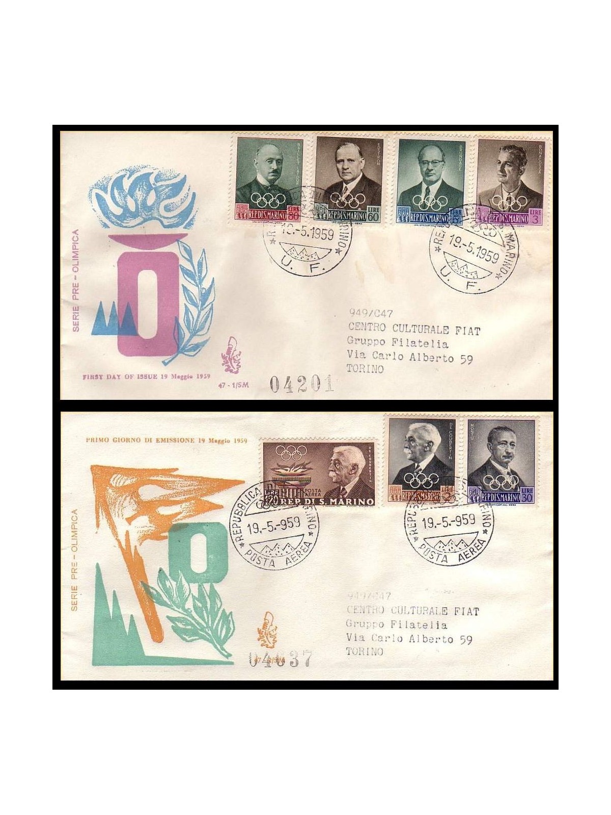 SAN MARINO 1959 FDC (Venetia) Pre-Olympic collection