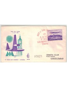 SAN MARINO 1959 FDC (Venetia) 1° volo San Marino - Londra racc