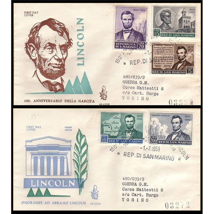 SAN MARINO 1959 FDC (Venice) Abraham Lincoln collect