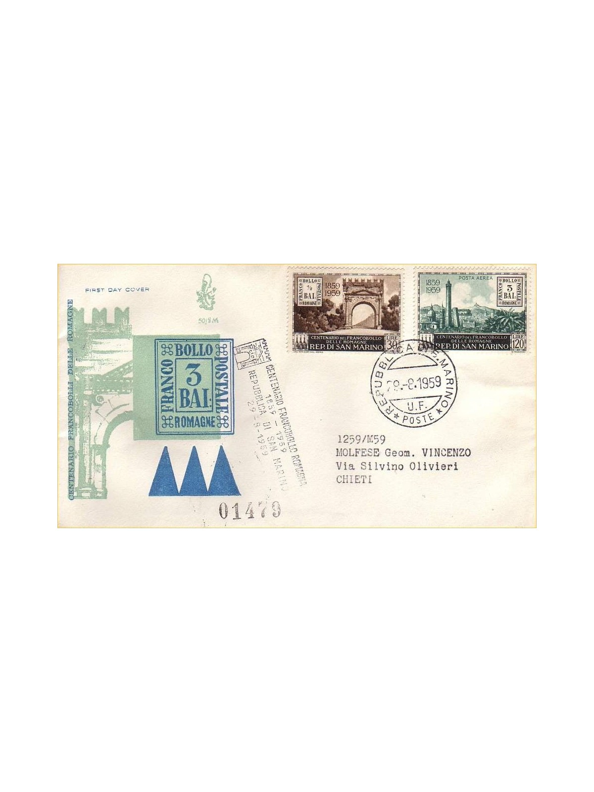 SAN MARINO 1959 FDC (Venetia) Stamps from Romagna collected