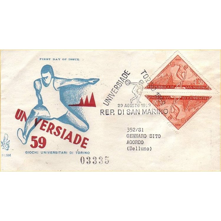 SAN MARINO 1959 FDC (Venetia) Universiadi di Torino racc