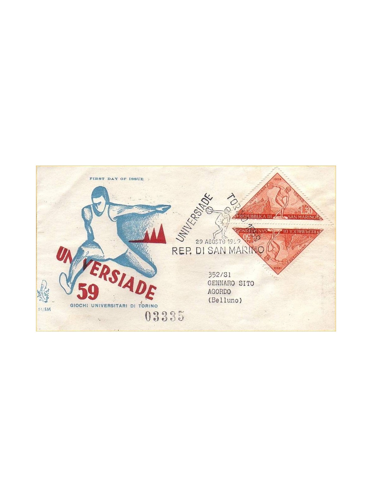 SAN MARINO 1959 FDC (Venetia) Turin Universiade collected