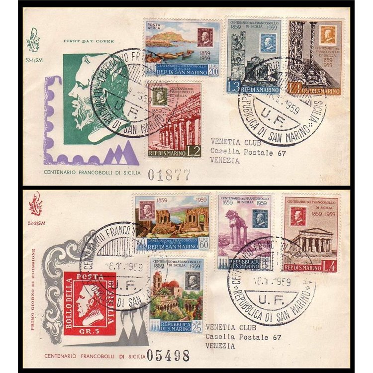 SAN MARINO 1959 FDC (Venetia) Stamps of Sicily collected