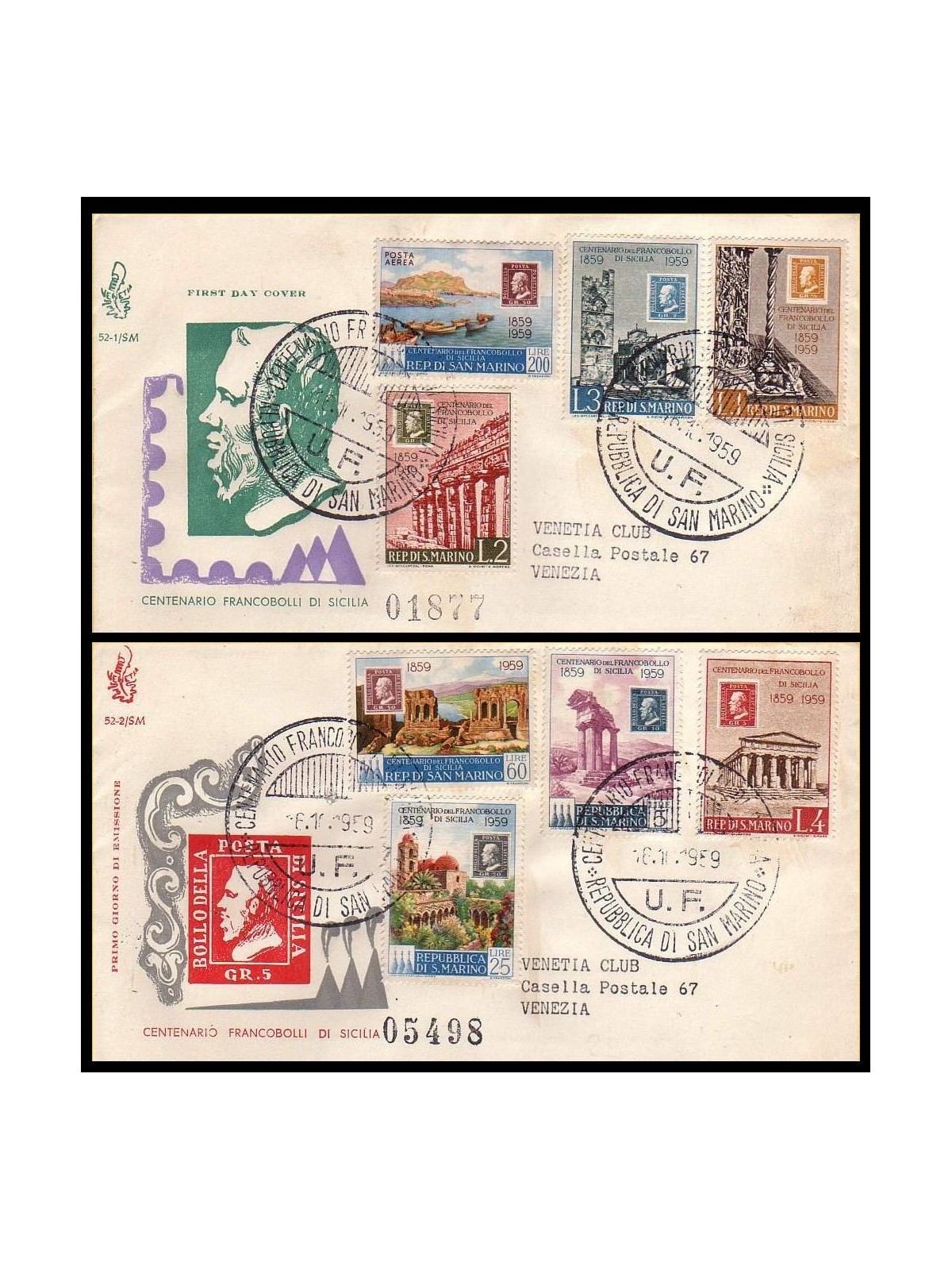 SAN MARINO 1959 FDC (Venetia) Stamps of Sicily collected