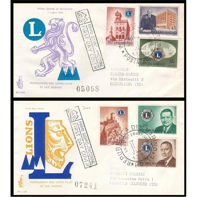 SAN MARINO 1960 FDC (Venetia) Lions recon