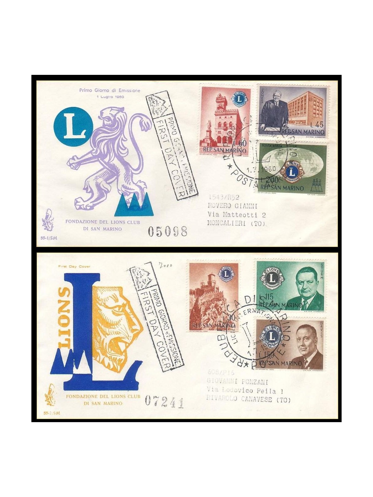 SAN MARINO 1960 FDC (Venetia) Lions recon