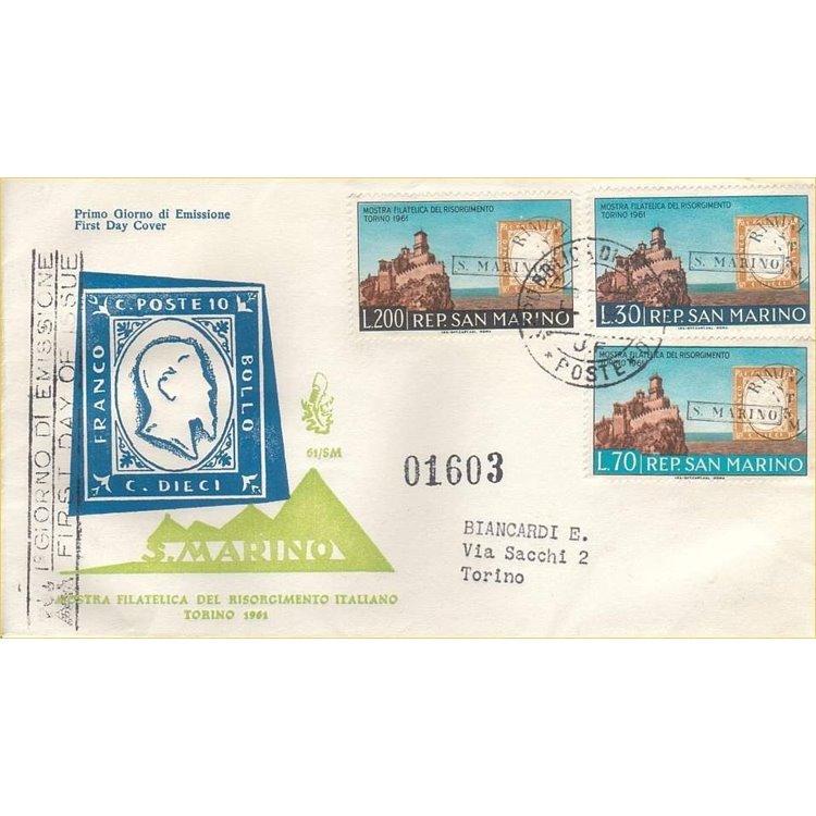 SAN MARINO 1961 FDC (Venetia) Mostra filatelica risorgimento racc