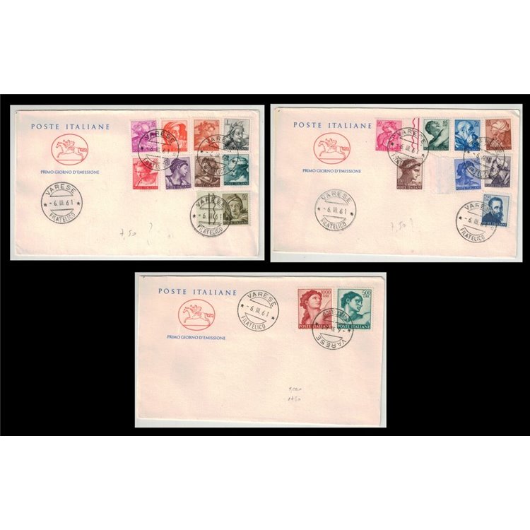 FDC ITALY 1961 Michelangelo-esque 3 Covers Cavallino