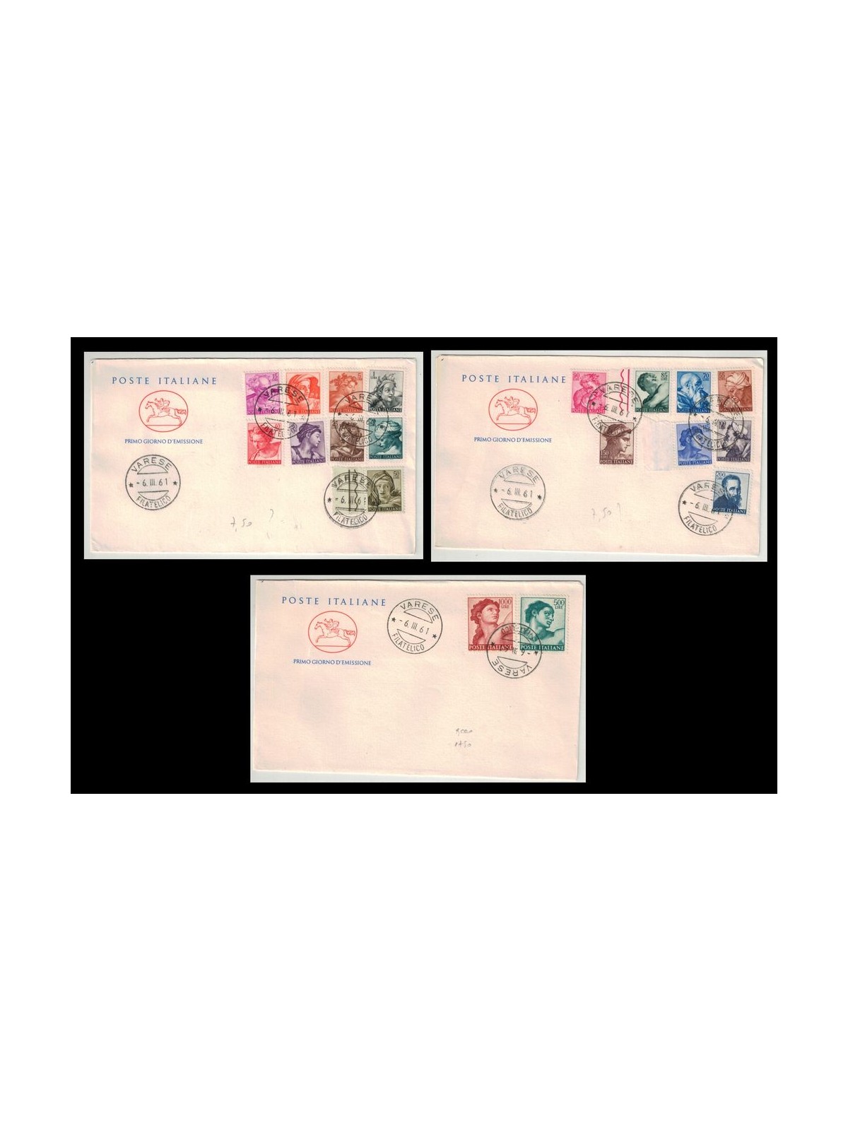 FDC ITALIA 1961 Michelangiolesca 3 Buste Cavallino