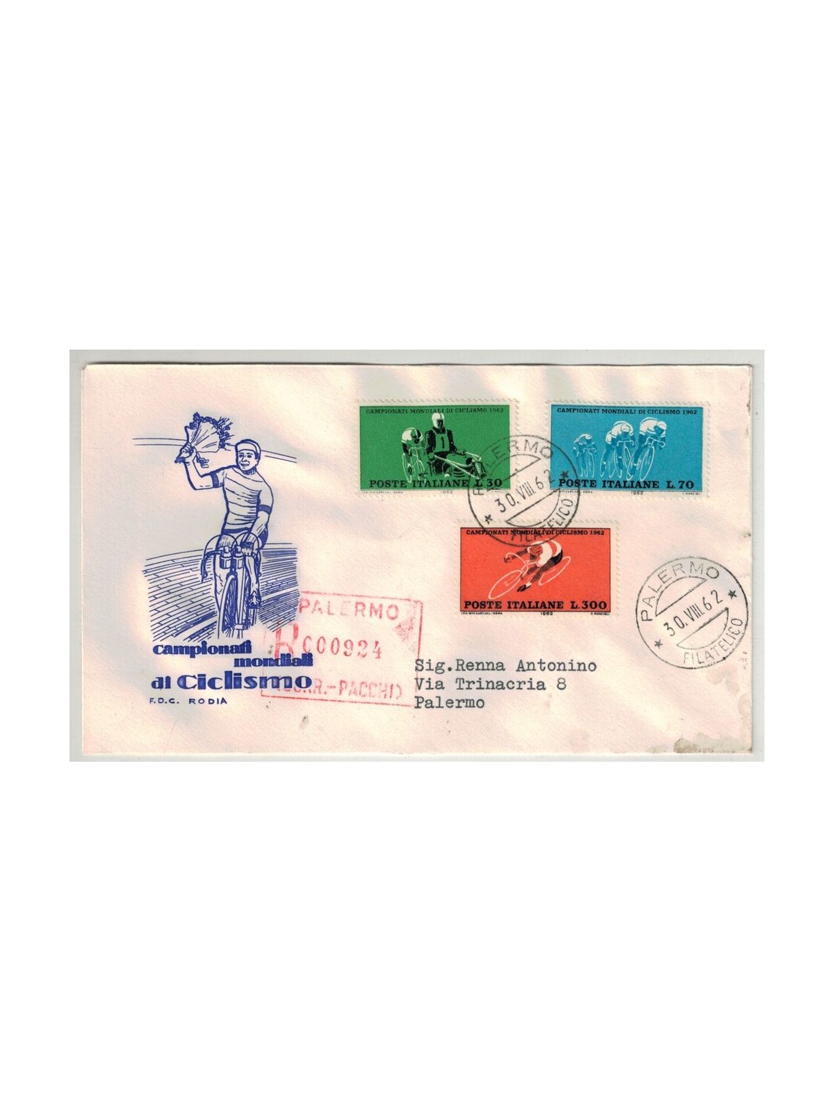 ITALIA 1962 FDC (Rodia) Ciclismo racc
