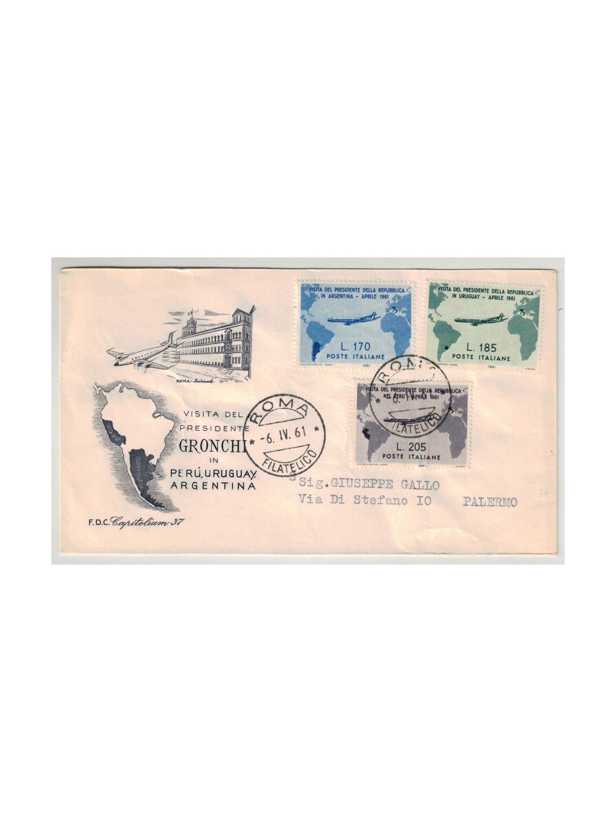 ITALY 1961 FDC (Capitolium) President Gronchi