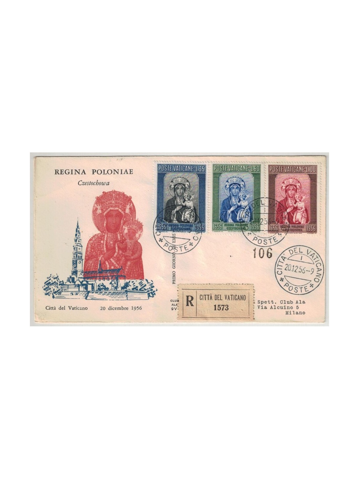 VATICANO 1956 FDC (Ala) Madonna Nera di Polonia racc