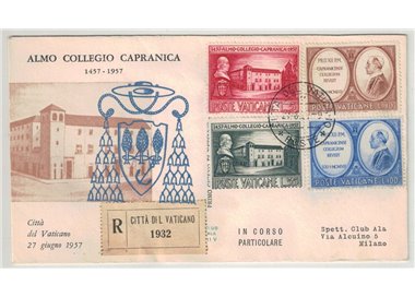 VATICANO 1957 FDC (Ala) FDC (Ala) Collegio Capranica racc