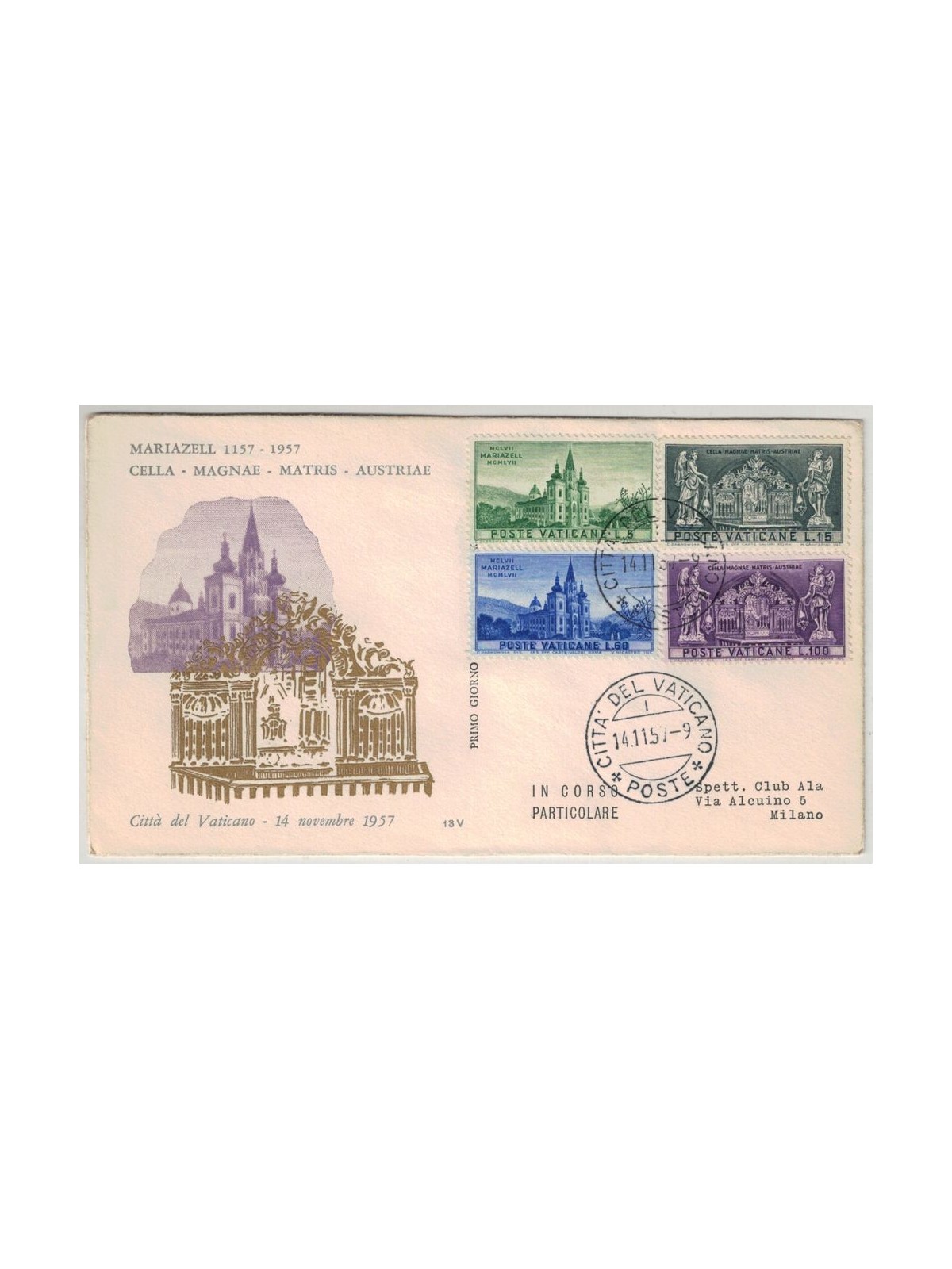 VATICAN 1957 FDC (Wing) FDC (Wing) Sanctuary of Mariazell