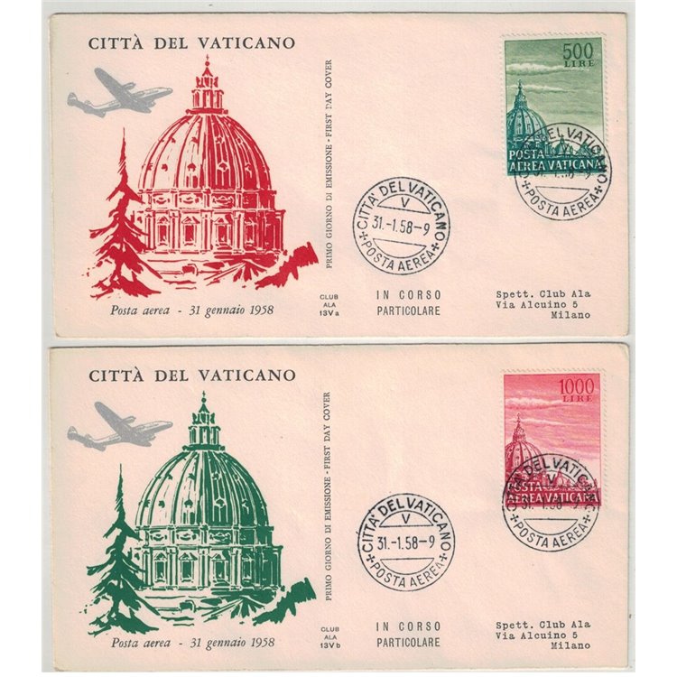 VATICANO 1958 FDC (Ala) Cupoloni, posta aerea