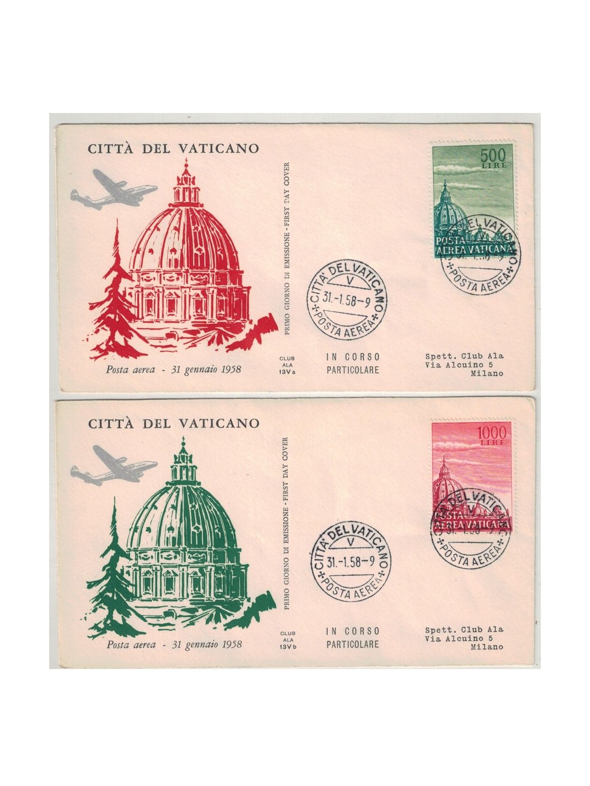 VATICANO 1958 FDC (Ala) Cupoloni, posta aerea