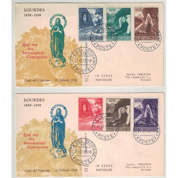 VATICANO 1958 FDC (Ala) Apparizione Vergine a Lourdes