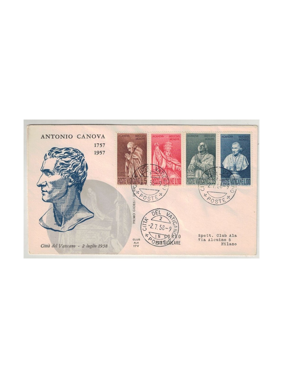 VATICAN 1958 FDC (Wing) Antonio Canova